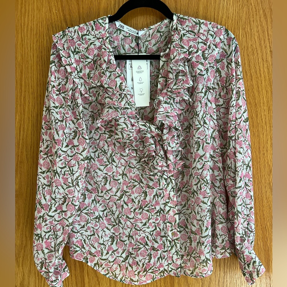 Zara floral blouse with lurex thread